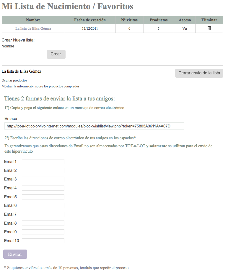 Enviar la lista Enviar la lista